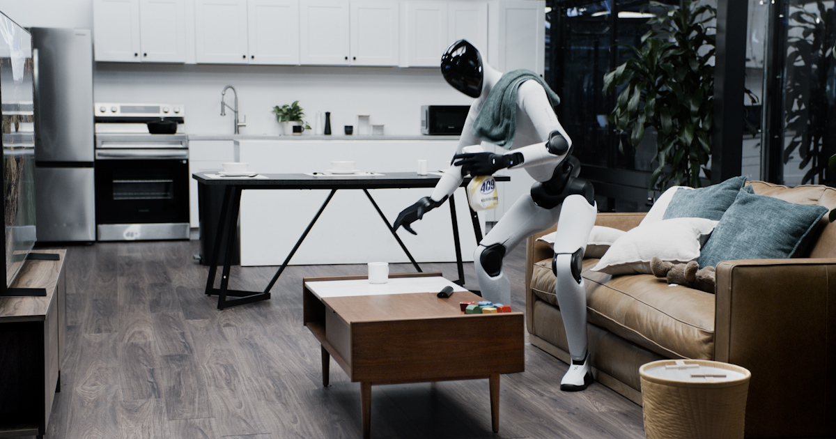Figure Helix 02 humanoid robot in a living-room tidying demonstration